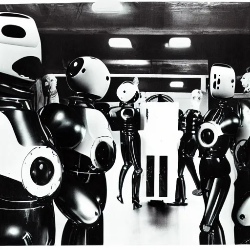 Image similar to robots on the backstage of a punk rock concert by robert mapplethorpe