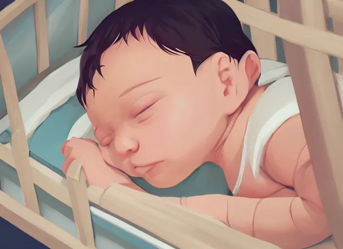 Image similar to a newborn baby sleeping in a crib. clean cel shaded vector art. shutterstock. behance hd by lois van baarle, artgerm, helen huang, by makoto shinkai and ilya kuvshinov, rossdraws, illustration, art by ilya kuvshinov