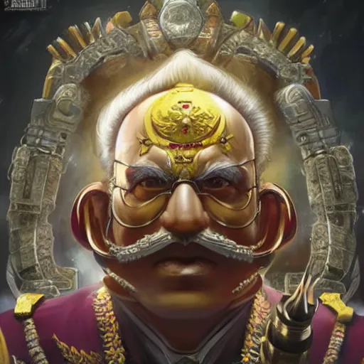 Prompt: Portrait of indian prime minister narendra moodi as the emperor of humanity from warhammer 40k made by stanly artgerm lau, wlop, rossdraws, james jean, andrei riabovitchev ,marc simonetti