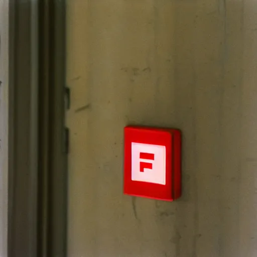 Prompt: fire exit sign, telephoto lens, 3 5 mm kodachrome, office building stairwell