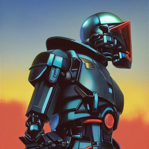 Prompt: pitch black gunpla droid kenku. neon goggle. anthropomorphic black bird beak. torso. odst raven beak helmet, science fiction, portrait by donato giancola and greg rutkowski and wayne barlow. oil on canvas. 1 9 7 8 cover. top all time r / imaginarycyberpunk.