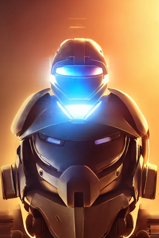 Image similar to robot ninja mask helmet halo master chief radiating a glowing aura global illumination ray tracing hdr fanart arstation by ian pesty and katarzyna da „ bek - chmiel