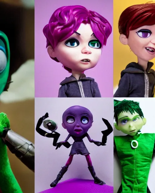 Image similar to actress ruby rose as the purple skinned green lantern soranik natu, as a highly detailed stop motion puppet, in the style of laika studios ’ s paranorman, coraline, kubo and the two strings shot in the style