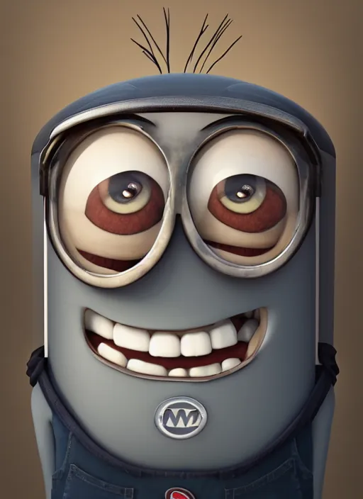 Image similar to anthropomorphic portrait of elon musk as a minion from despicable me, au naturel, hyper detailed, digital art, trending in artstation, cinematic lighting, studio quality, smooth render, unreal engine 5 rendered, octane rendered, art style by klimt and nixeu and ian sprigger and wlop and krenz cushart and greg rutkowski