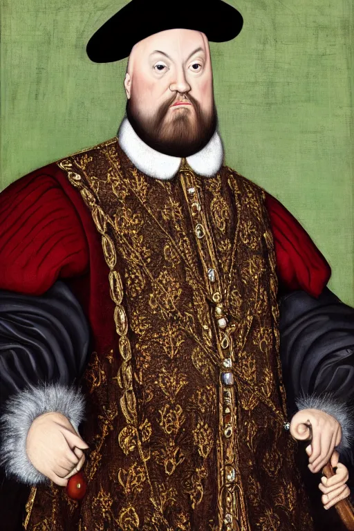 Image similar to huw edwards, portrait, dressed as henry viii, historical, oil painting, photorealistic