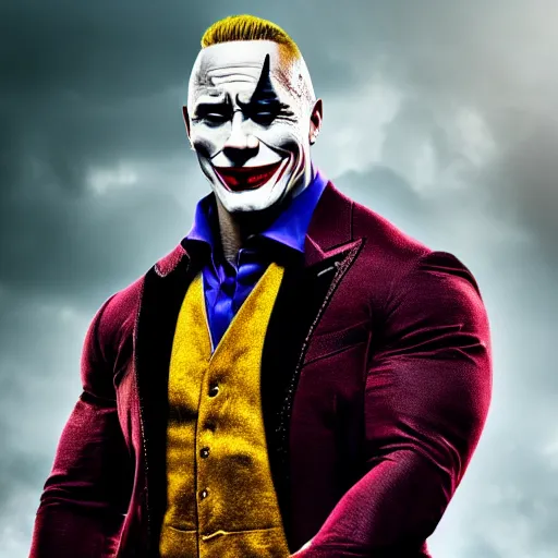 Image similar to dwayne johnson as the joker, studio photography, high detail, ultra high detail, 4 k, hdr, 8 k