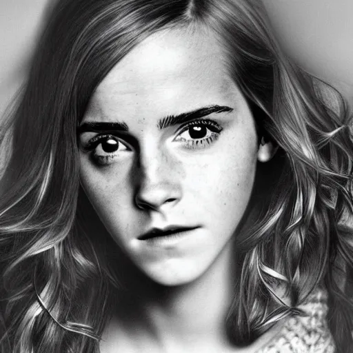 Prompt: photograph. emma watson as hermione granger ( 1 9 5 5 ). extremely detailed. 4 k.