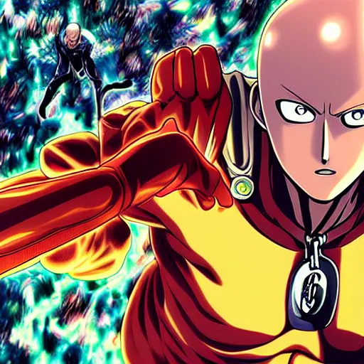 Image similar to one punch man, hyper detailed masterpiece, digital art painting, comics aesthetic,