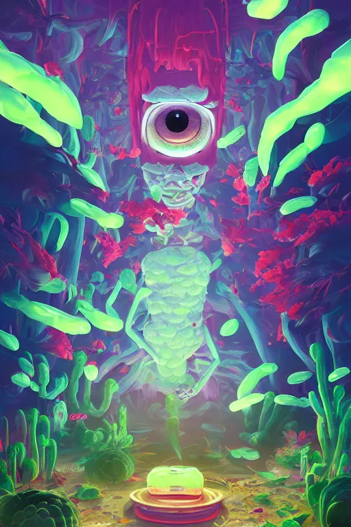 Image similar to roots cactus sushi cristal smurf ghost creature animal sushi cristal very big eye roots cactus elemental flush of force nature micro world fluo fishscale, behance hd by jesper ejsing, by rhads, makoto shinkai and lois van baarle, ilya kuvshinov, rossdraws radiating a glowing aura global illumination ray tracing hdr