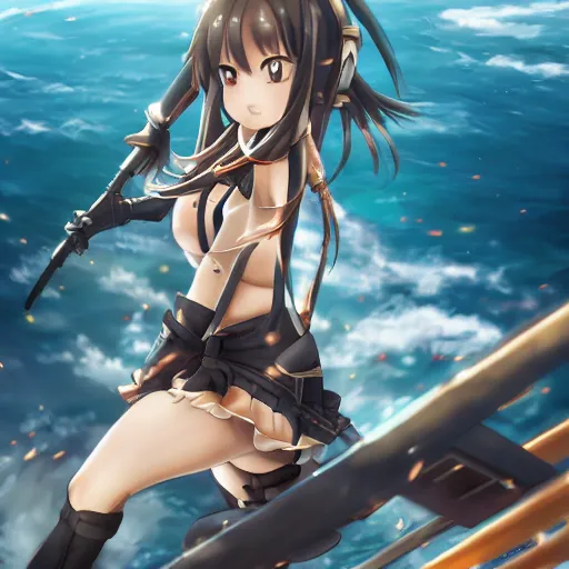 Prompt: Battleship Haruna from Kantai Collection in the middle of a firefight, cute, intricate, elegant, highly detailed, digital painting, 4k, HDR, concept art, smooth, sharp focus, illustration,Raytracing , Anime wallpaper ,intricate, elegant, highly detailed