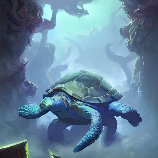 Image similar to blue turtle murlock hybrid, hearthstone art style, epic fantasy style art by Craig Mullins, fantasy epic digital art, epic fantasy card game art by Greg Rutkowski