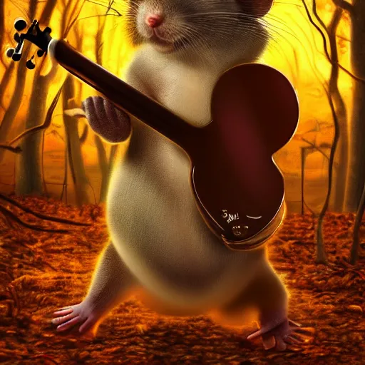 Image similar to musician mouse with drum, fantasy forrest, golden hour, digital art, medium shoot