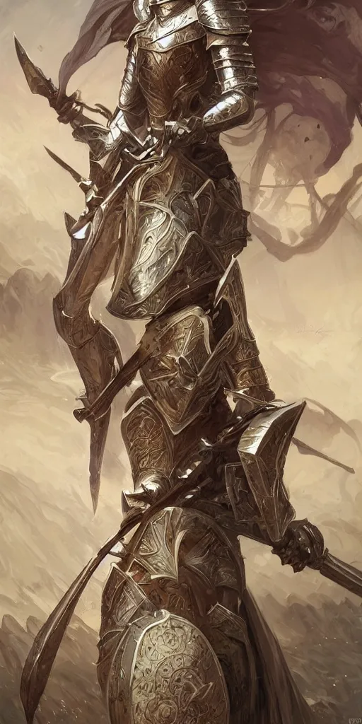 Prompt: frontal full body portrait of a single beautiful knight wielding a claymore, D&D, fantasy, intricate, elegant, highly detailed, digital painting, artstation, character concept art, character design, smooth, sharp focus, illustration, art by artgerm and greg rutkowski and alphonse mucha