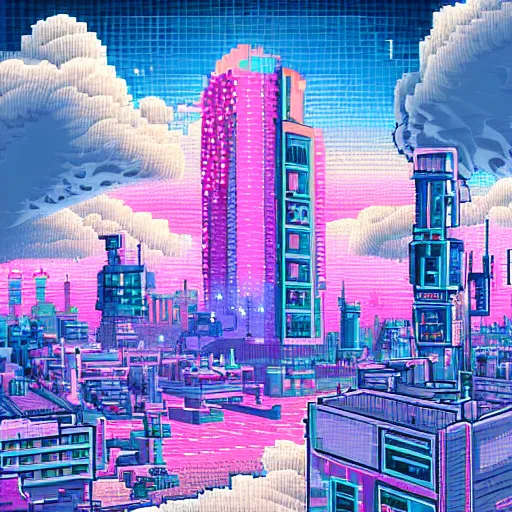 pixel art of neonpunk city on a flying platform in | Stable Diffusion ...