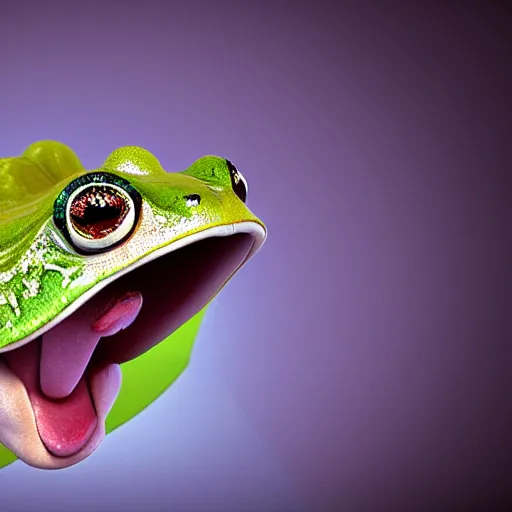 Prompt: a photo - realistic digital art of a frog prince screaming