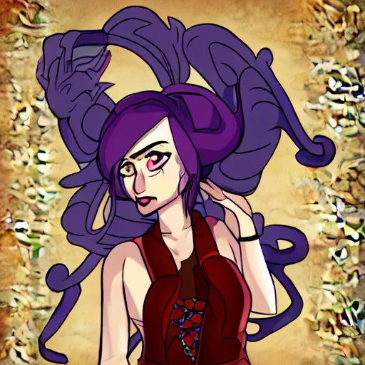 Image similar to digital artwork of jinx from the show arcane