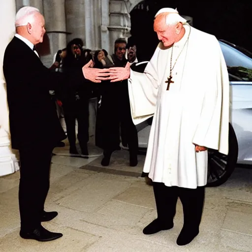 Image similar to john paul ii admiring a yeezy foam runner sneaker in his hands