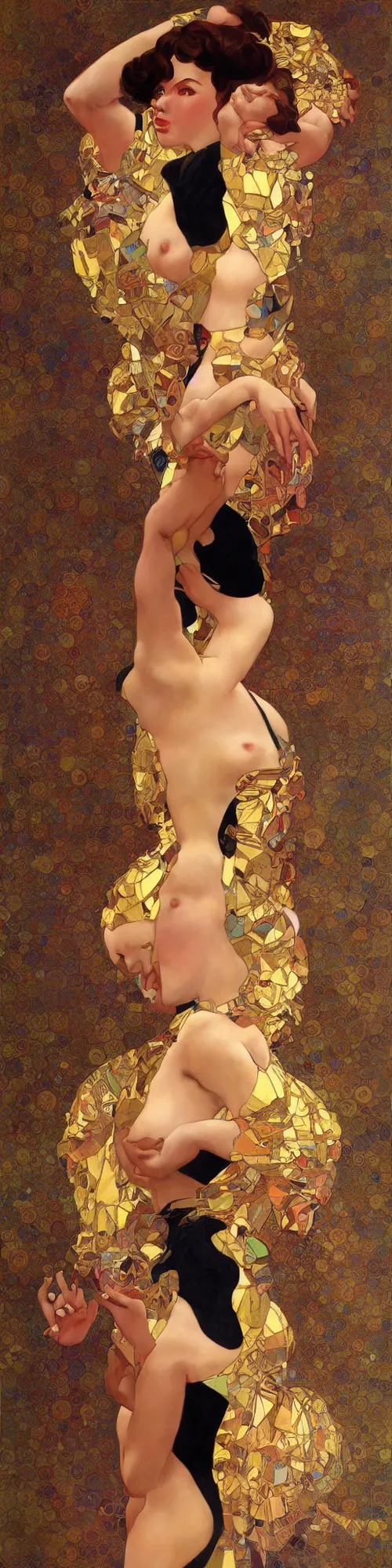 Image similar to modern woman | hyperrealistic | action pose | digital painting | trending on artstation | pinup portrait | clean | illustration | dressed | Unreal Engine 5 | 8k resolution | by Greg Rutkowski Alphonse Mucha Gustav Klimt and Mel Ramos