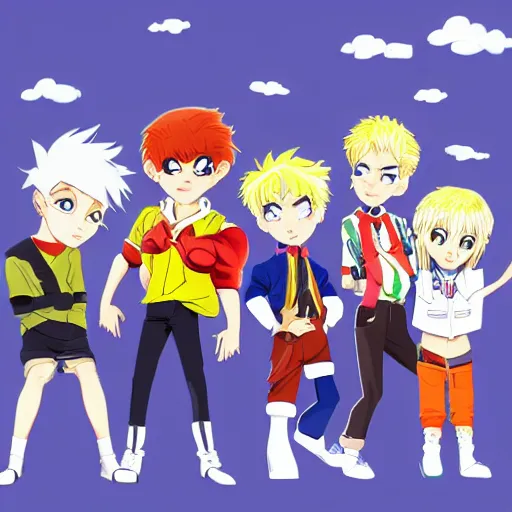 Image similar to the dumbest boy in history, blond boy, 2 0 0 0 s cartoon, sharp edges cartoon, goofy cartoon, unfitting anime girl meets the boy, anime girl and cartoon boy, western artstyle and eastern artstyle clashing badly