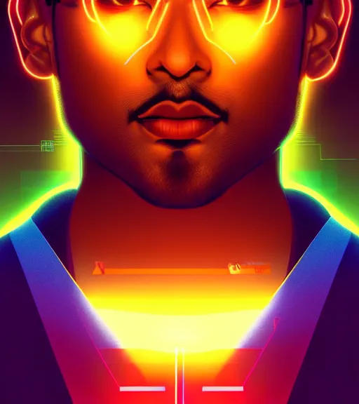 Image similar to symmetry!! indian prince of technology, solid cube of light, hard edges, product render retro - futuristic poster scifi, lasers and neon circuits, brown skin handsome indian prince, intricate, elegant, highly detailed, digital painting, artstation, concept art, smooth, sharp focus, illustration, dreamlike, art by artgerm