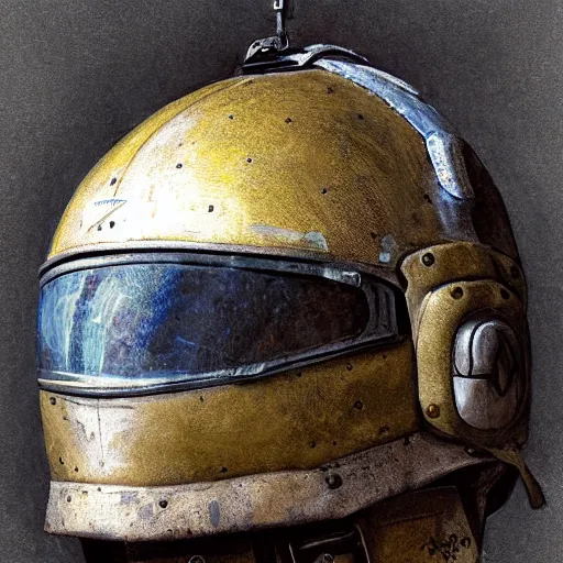 Prompt: a digital painting of a pilot helmet of the ghost of kiev, hyper realistic, very detailed, in the style of greg rutkowski