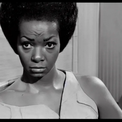Prompt: film still, Uhura from Star Trek (1966), very Kenyan, unmistakably Kenyan