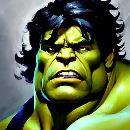 Image similar to Greg Manchess portrait painting of the Hulk as Overwatch character, medium shot, asymmetrical, profile picture, Organic Painting, sunny day, Matte Painting, bold shapes, hard edges, street art, trending on artstation, by Huang Guangjian and Gil Elvgren and Sachin Teng