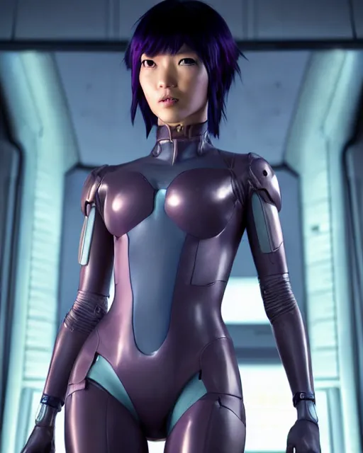 Image similar to weta disney pixar movie still portrait photo of motoko kusanagi the major ghost in the shell : : as cyborg woman by pixar : : by weta, wlop, ilya kuvshinov, rossdraws, artgerm, marvel, maxim cover, latex, octane render, sweaty, iridescent, bright morning, anime, liosh, mucha : :