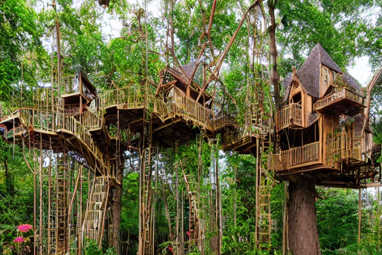 Image similar to an elaborate surreal expansive treehouse maze