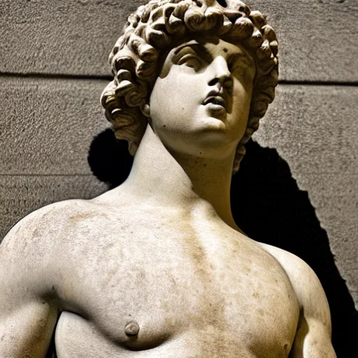 Prompt: Photo of a Greek Statue of Antinous making high quality rips on FL Studio