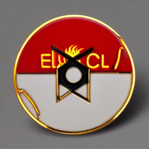 Image similar to a photo of a retro art deco minimalistic clean fire warning enamel pin, studio lighting, behance