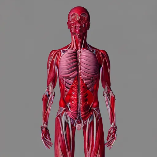 Prompt: “anatomical human body draped in silk,all red,octane render,8k,realistic”