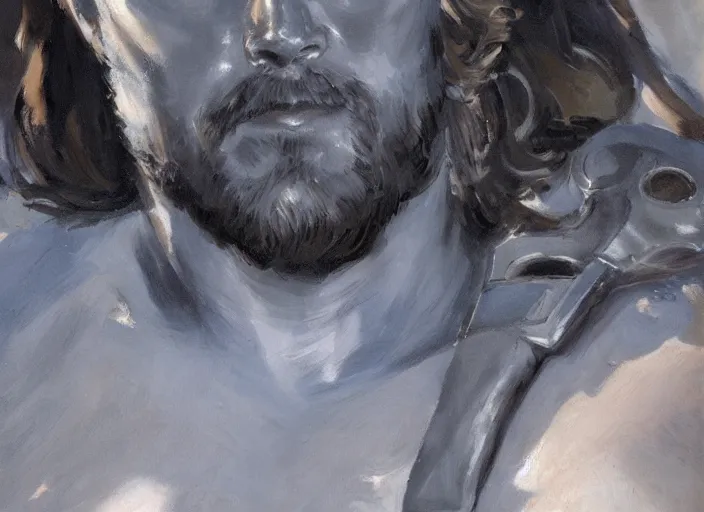 Image similar to a highly detailed beautiful portrait of thor, by gregory manchess, james gurney, james jean