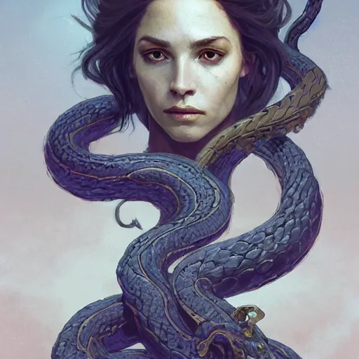 Prompt: ''face medusa with snake hair, furry, greek mythology, greece, fantasy, dungeons and dragons, d & d, digital painting, artstation, concept art, sharp focus, illustration, art by greg rutkowski and alphonse mucha''