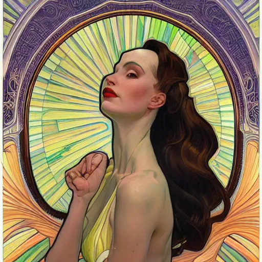 Image similar to a streamline moderne painting in the style of donato giancola, and in the style of jason chan, and in the style of alphonse mucha. symmetry, smooth, sharp focus, semi - realism, intricate detail.