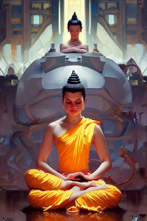 Image similar to buddhism, futurism, painting by greg rutkowski, j. c. leyendecker, artgerm