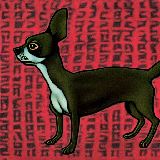 Image similar to a dark brown chihuahua, hyper detailed, in the style of junji ito, full body