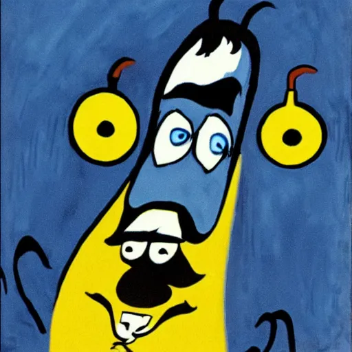 Image similar to sinister looking Blue Meanie from Yellow Submarine in the style of Van Gough