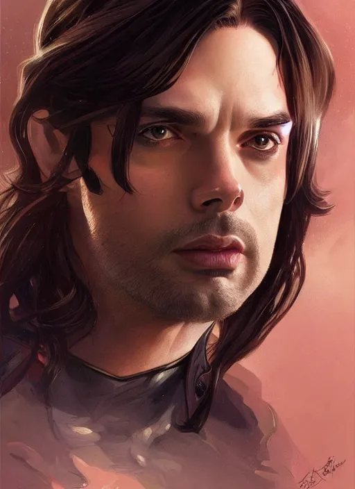 Prompt: beautiful bucky barnes, intricate, elegant, highly detailed, digital painting, beautiful highly detailed face, artstation, concept art, smooth, sharp, focus, illustration, art by artgerm and greg rutkowski and alphonse mucha