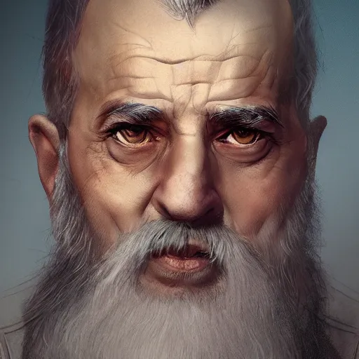 Image similar to a well designed portrait of Koksal Baba , detailed, realistic, sketch style, Artstation,Greg Rutkowski, 8K resolution.