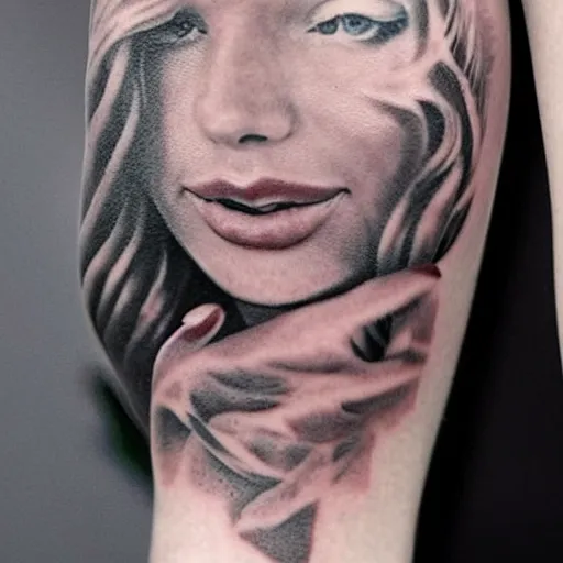 Prompt: tattoo of close up portrait photo of a real beauty redhead, 8k,