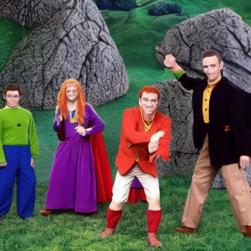 Prompt: The Wiggles in Lord of the Rings the Shire