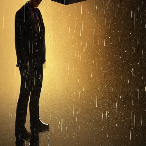 Prompt: man stands under coin rain, artstation