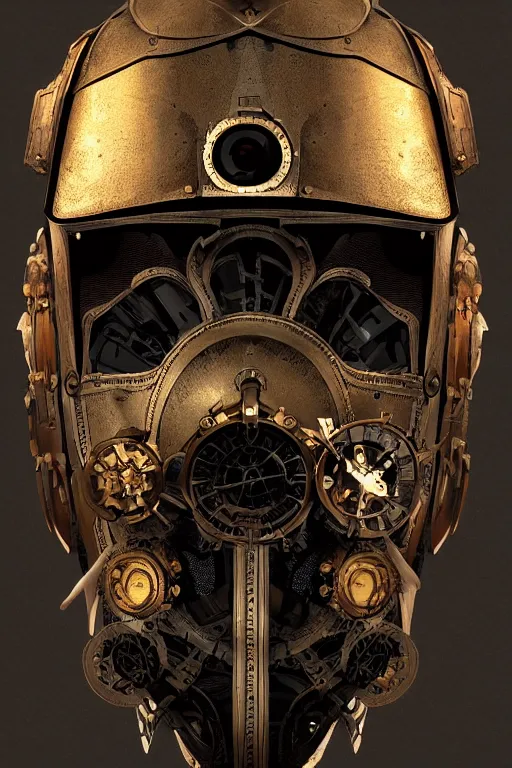 Image similar to steampunk mask minimalist fantasy art robot ninja helmet stylized digital illustration sharp focus, elegant intricate digital painting artstation concept art global illumination ray tracing advanced technology chaykin howard and campionpascale and cooke darwyn and davis jack