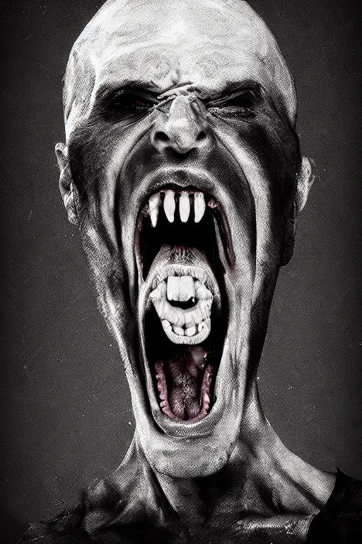 Prompt: his endless screaming makes his own mind eat him up, abstract, surrealism, black and white, artstation, deviantart, pinterest, 8 k