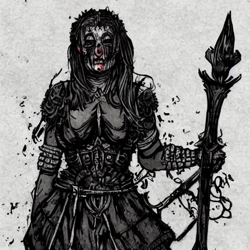 Image similar to Malenia, Goddess of Rot in the style of darkest dungeon realistic