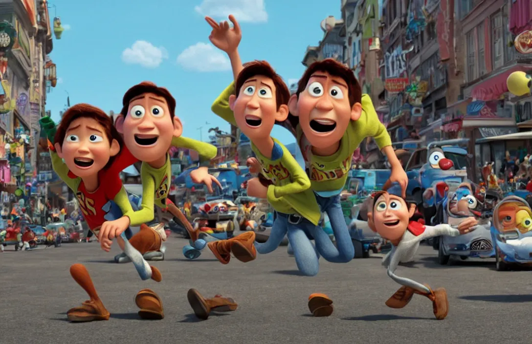 Prompt: pixar movie about kids violently robbing stores, 3 d animation, pixar style, disney, movie still frame