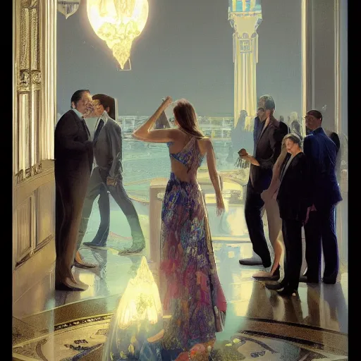 Image similar to a photograph of fbi agents visiting mar - a - lago, cinematic, volumetric lighting, f 8 aperture, cinematic eastman 5 3 8 4 film, photorealistic by greg rutkowski, by stanley artgerm, by alphonse mucha