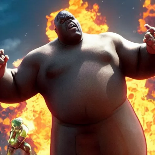 Prompt: Still of the Notorious BIG as Thanos in Avengers: Infinity War (2018)