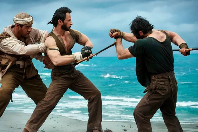 Prompt: film still of the best fight scene from the new pacific movie, set in dubai